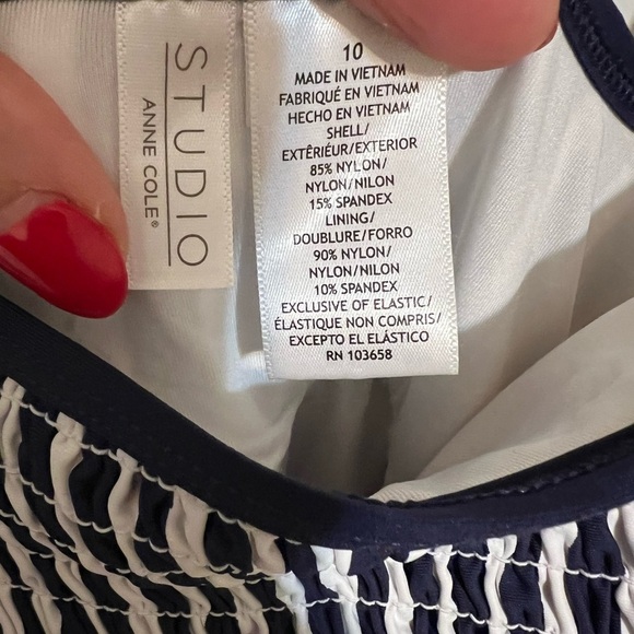 Anne Cole Studio Don't Smock Me One-Piece Swimsuit blue/white tie side size 10 - Picture 7 of 8